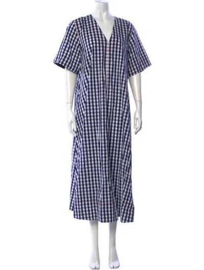 Pre-owned Lee Mathews Plaid Print Long Dress In Blue