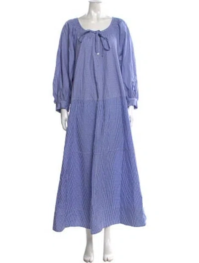 Pre-owned Lee Mathews Plaid Print Long Dress In Blue