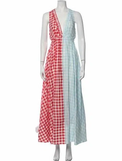 Pre-owned Lee Mathews Plaid Print Long Dress In Multicolor