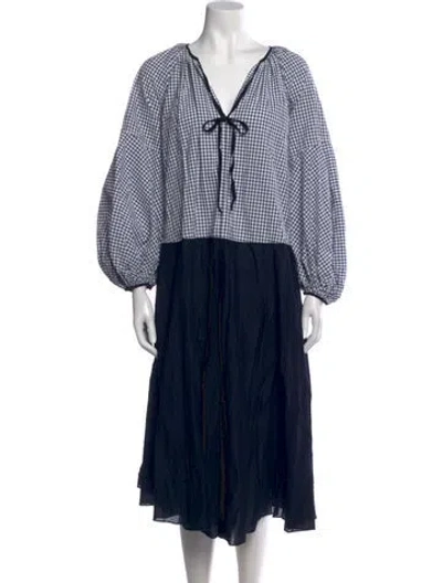 Pre-owned Lee Mathews Plaid Print Long Dress In Neutral