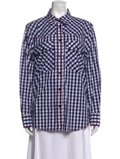 Pre-owned Lee Mathews Plaid Print Long Sleeve Button-up Top In Blue