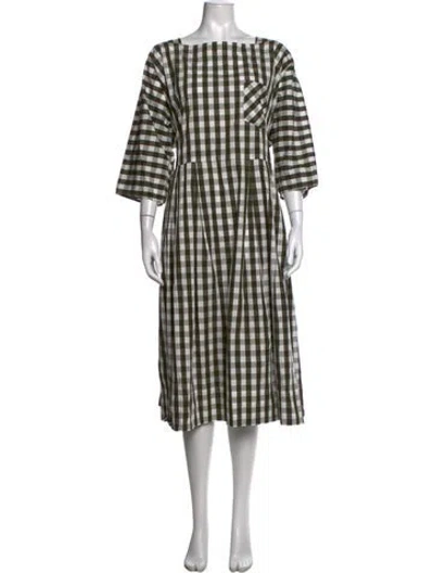 Pre-owned Lee Mathews Plaid Print Midi Length Dress In Black