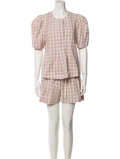 Pre-owned Lee Mathews Plaid Print Short Set In Neutral