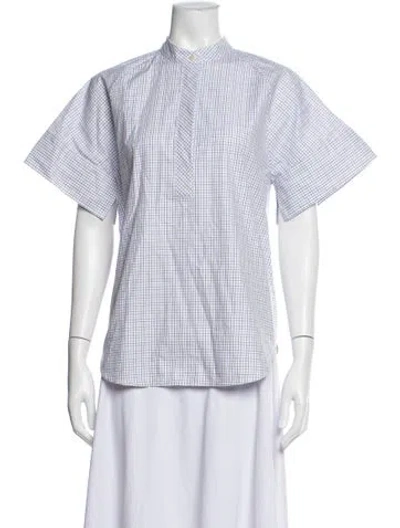 Pre-owned Lee Mathews Plaid Print Short Sleeve Top W/ Tags In White