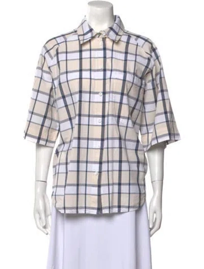 Pre-owned Lee Mathews Plaid Print Three-quarter Sleeve Button-up Top In Multi