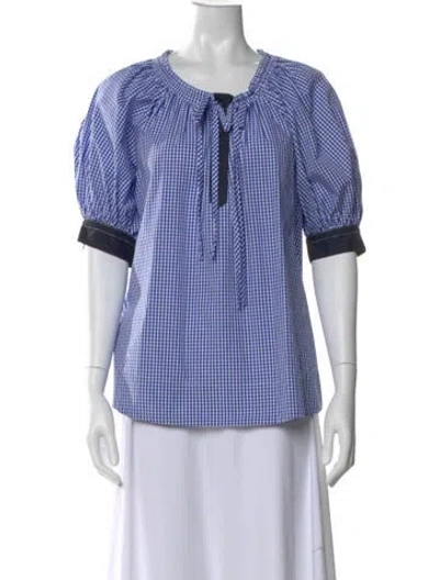 Pre-owned Lee Mathews Plaid Print Tie Neck Blouse In Multi