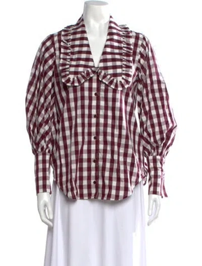Pre-owned Lee Mathews Plaid Print V-neck Blouse In White