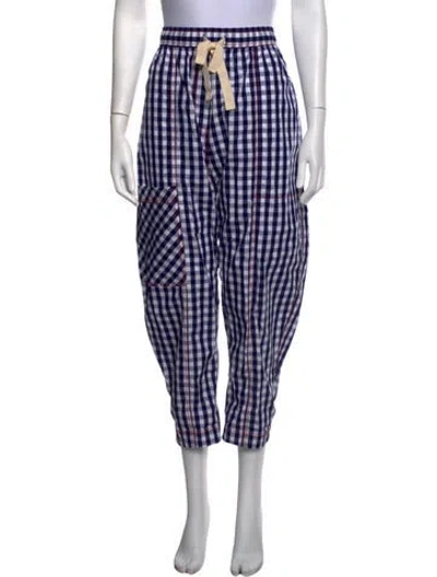 Pre-owned Lee Mathews Plaid Print Wide Leg Pants W/ Tags In Blue