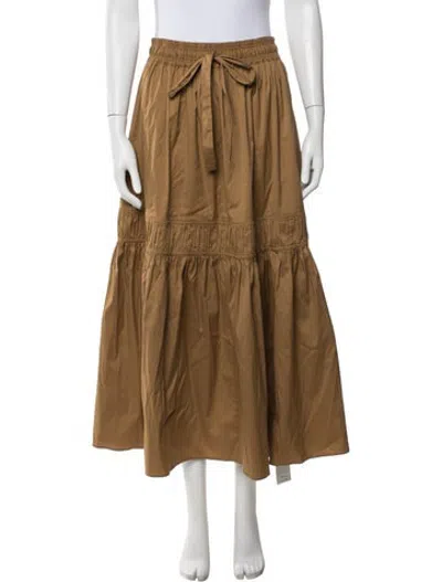 Pre-owned Lee Mathews Pleated Accents Long Skirt In Brown