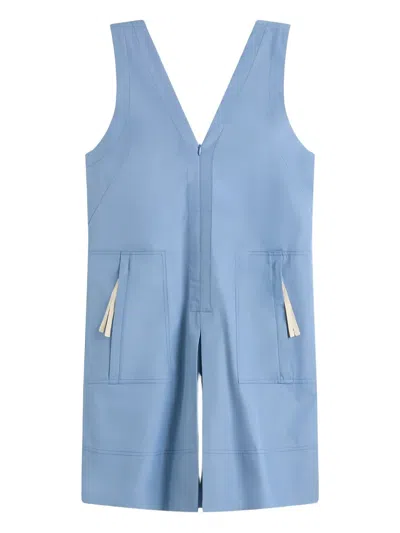 Lee Mathews Pocketed V-neck Midi Day Dress In Blue