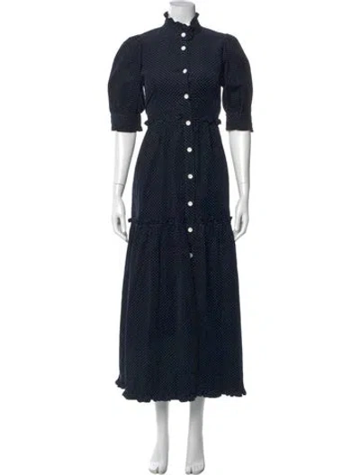 Pre-owned Lee Mathews Polka Dot Print Long Dress In Blue