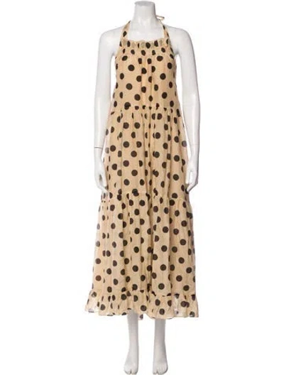 Pre-owned Lee Mathews Polka Dot Print Long Dress In Brown