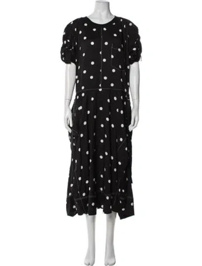 Pre-owned Lee Mathews Polka Dot Print Midi Length Dress In Black