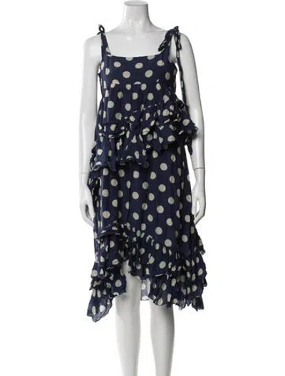 Pre-owned Lee Mathews Polka Dot Print Midi Length Dress In Blue