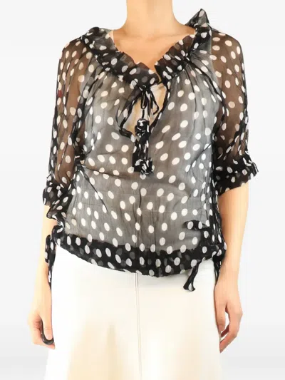 Pre-owned Lee Mathews Polka Dot Sheer Top In Black