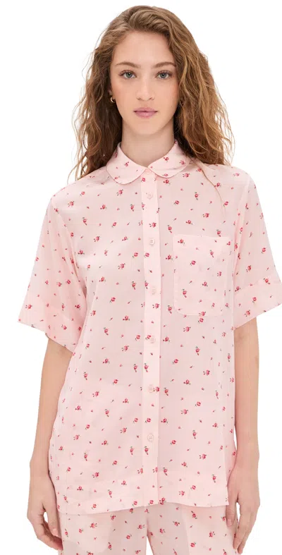 Lee Mathews Prim Short Sleeve Silk Shirt Blush In Pink