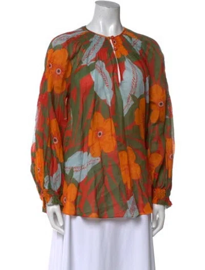 Pre-owned Lee Mathews Printed Crew Neck Blouse In Orange