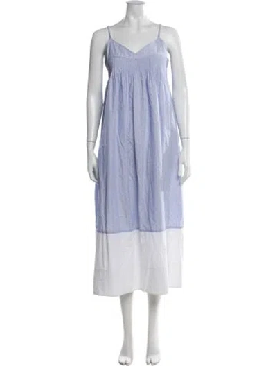 Pre-owned Lee Mathews Printed Long Dress In Blue