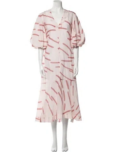 Pre-owned Lee Mathews Printed Long Dress In Pink