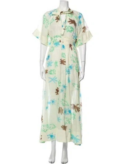 Pre-owned Lee Mathews Printed Long Dress In Yellow