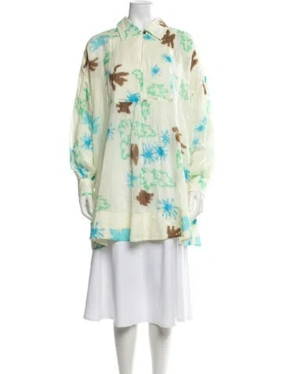 Pre-owned Lee Mathews Printed Long Sleeve Blouse In Yellow