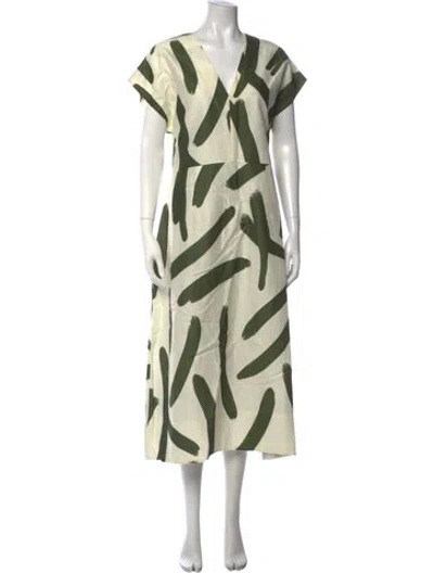 Pre-owned Lee Mathews Printed Midi Length Dress In Green