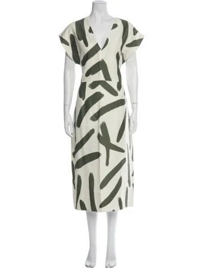 Pre-owned Lee Mathews Printed Midi Length Dress In Green