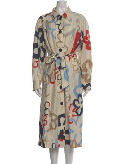 Pre-owned Lee Mathews Printed Midi Length Dress In Neutral