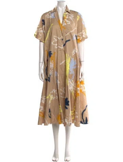 Pre-owned Lee Mathews Printed Midi Length Dress In Neutrals