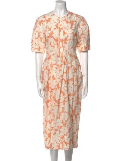 Pre-owned Lee Mathews Printed Midi Length Dress In Orange