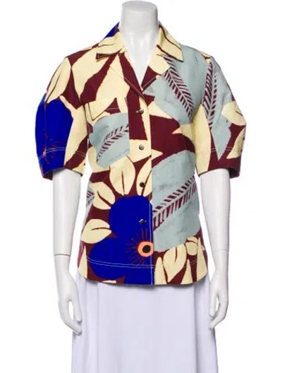 Pre-owned Lee Mathews Printed Short Sleeve Button-up Top In Multi