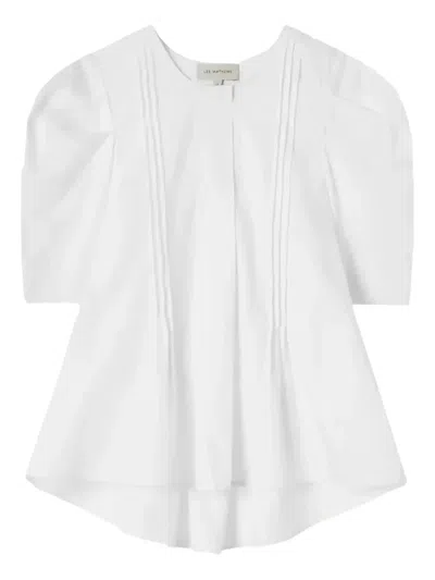 Lee Mathews Puff-sleeve Pleated Top In White