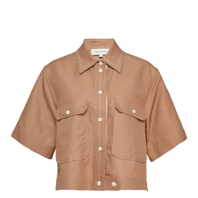 Lee Mathews Rene Contrast-stitch Shirt In Brown