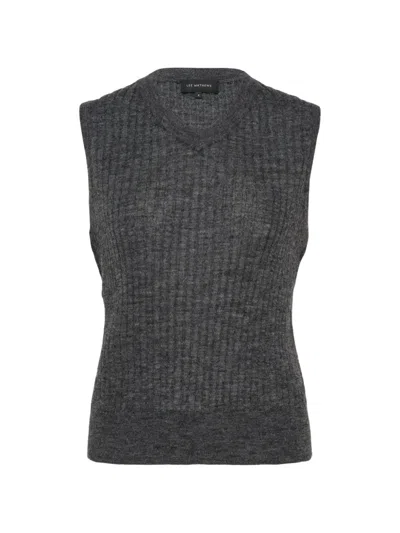 Lee Mathews Ribbed-knit V-neck Vest In Gray