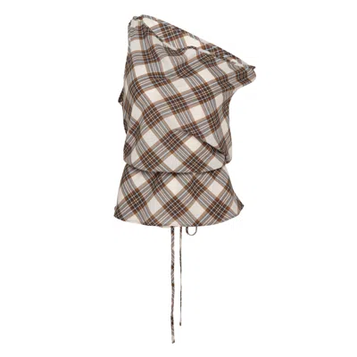 Lee Mathews Rowan Bias Check-pattern Sleeveless Reversible Top In Brown