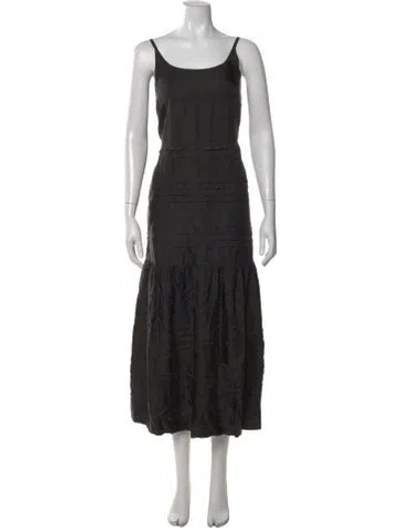 Pre-owned Lee Mathews Scoop Neck Long Dress In Black