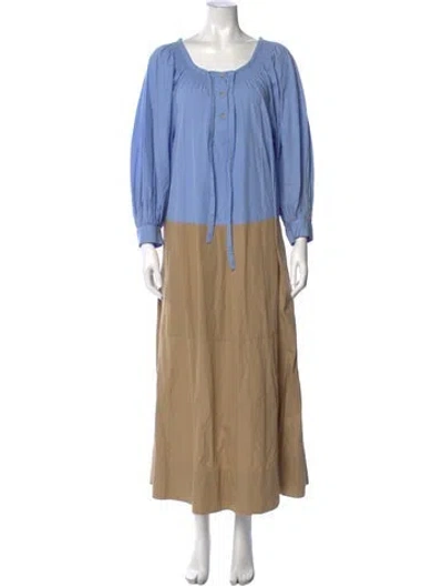 Pre-owned Lee Mathews Scoop Neck Long Dress In Blue