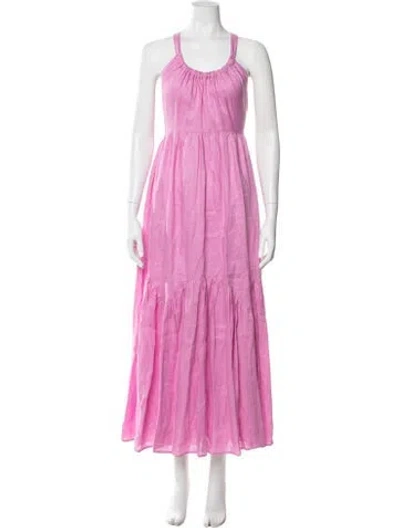 Pre-owned Lee Mathews Scoop Neck Long Dress In Pink