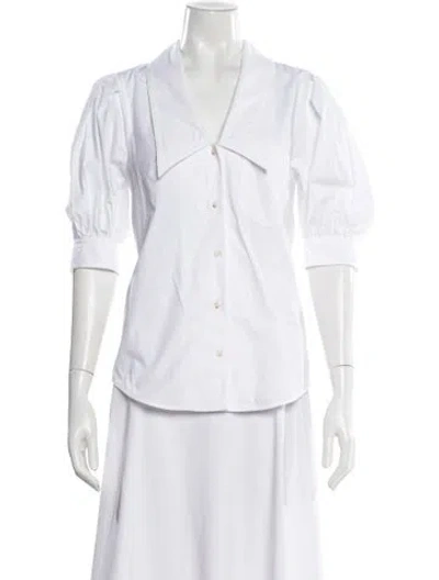 Pre-owned Lee Mathews Short Sleeve Button-up Top In White