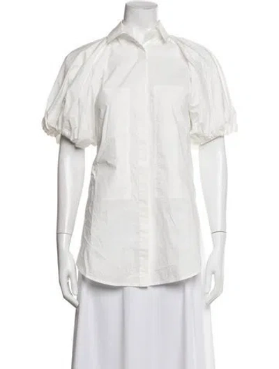 Pre-owned Lee Mathews Short Sleeve Button-up Top In White