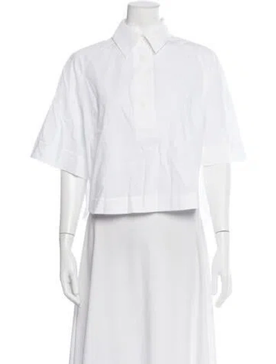 Pre-owned Lee Mathews Short Sleeve Button-up Top In White