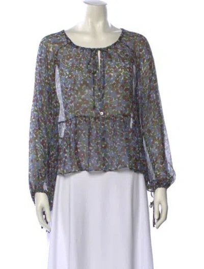 Pre-owned Lee Mathews Silk Floral Print Blouse In Multi