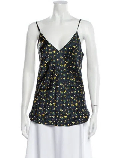 Pre-owned Lee Mathews Silk Floral Print Top In Blue