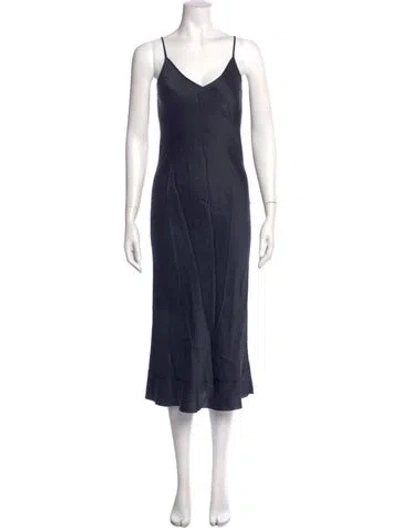 Pre-owned Lee Mathews Silk Long Dress In Blue