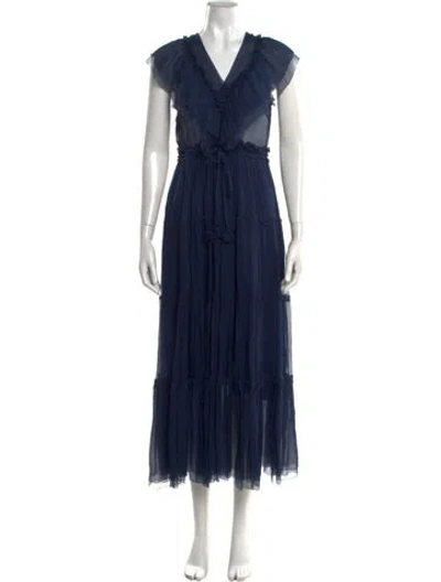 Pre-owned Lee Mathews Silk Long Dress In Blue