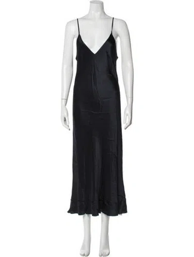 Pre-owned Lee Mathews Silk Long Dress In Blue