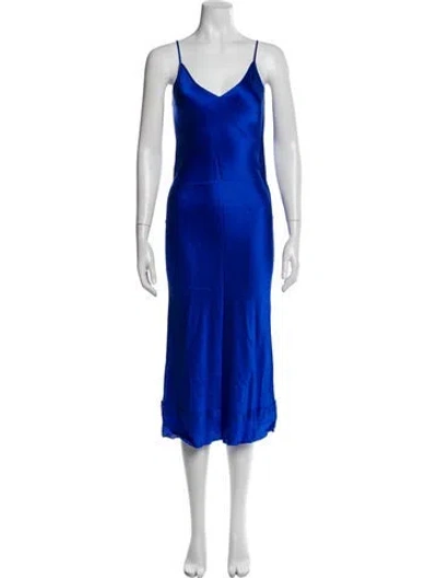 Pre-owned Lee Mathews Silk Long Dress In Blue