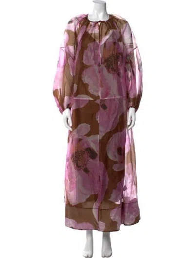 Pre-owned Lee Mathews Silk Long Dress In Brown