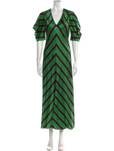 Pre-owned Lee Mathews Silk Long Dress In Green