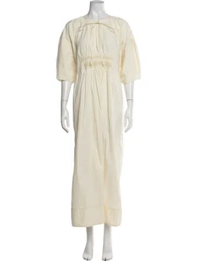 Pre-owned Lee Mathews Silk Long Dress In Neutrals
